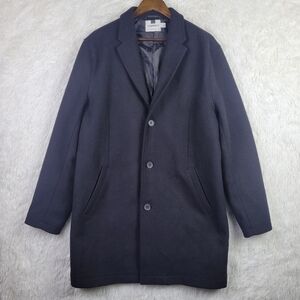 Topman Mens 2XL Black Tweed Wool Blend Pea Coat Quiet Luxury Classic